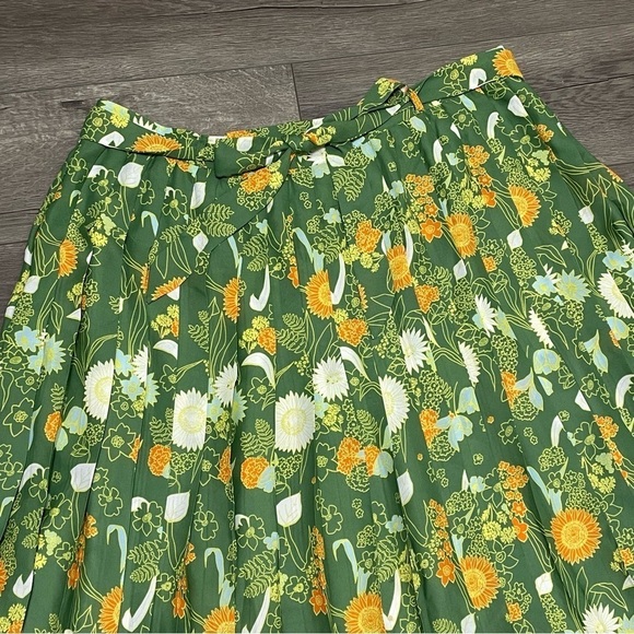 Modcloth A-line Swing Belted Skirt Floral Pleated Green White Oramhe Sz 2X - Picture 3 of 8